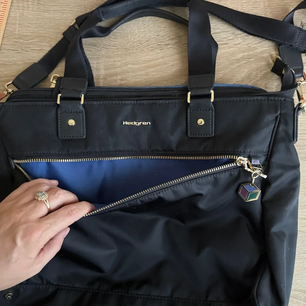Hedgren Nylon Laptop Briefcase Professional Commuter Bag Gold Hardware Large